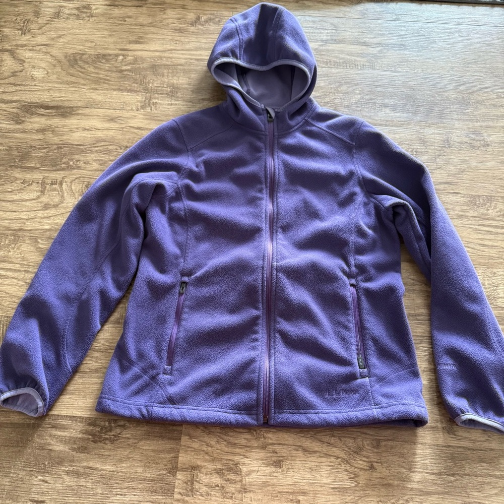 LL BEAN Womens Windbloc Polartec Zip Front Purple Fleece Jacket Hoodie Size S